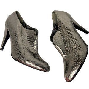 Sam Edelman Women Whitely Heel Bootie Faux Embossed Snakeskin Silver Metallic